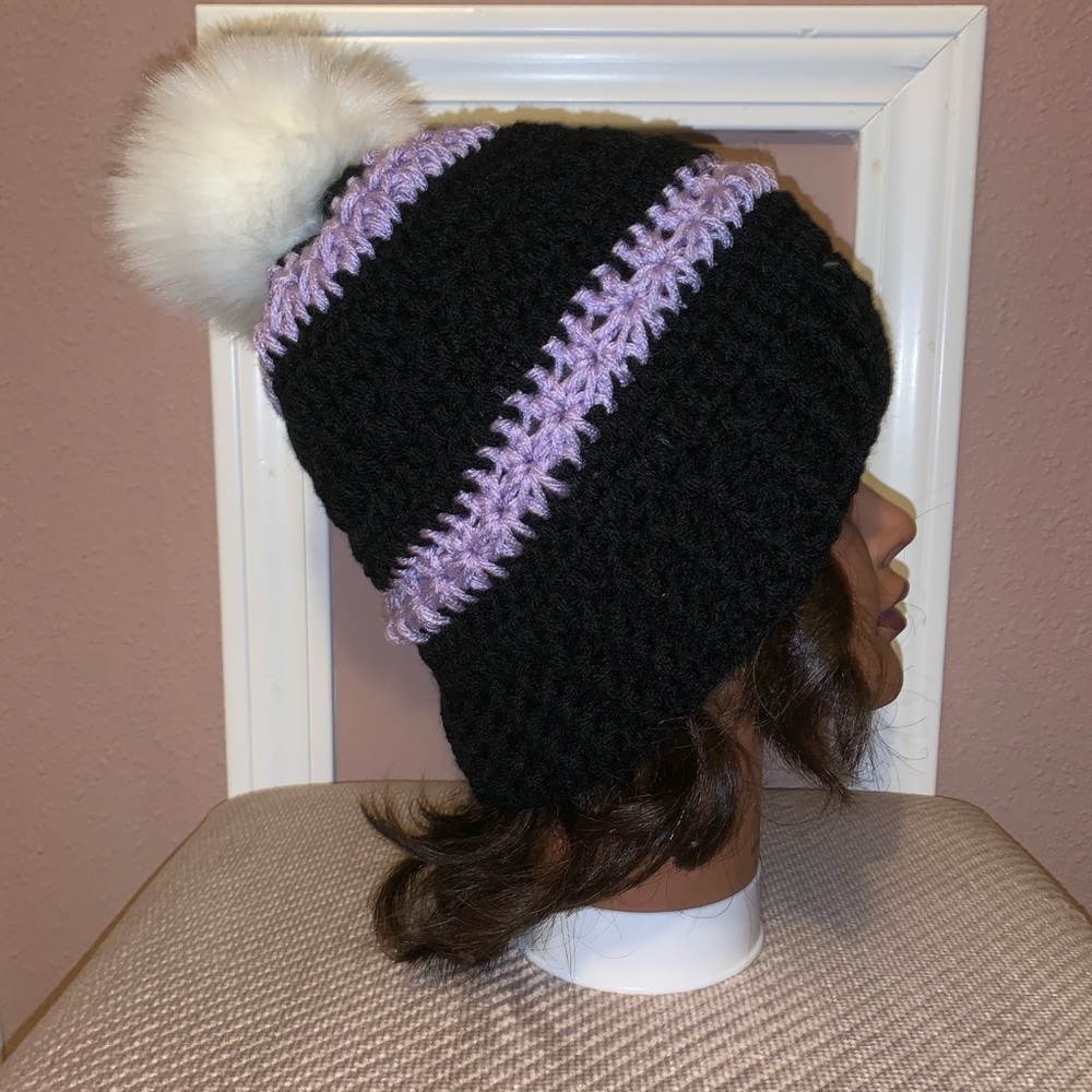 Purple Fur Pom Beanie
